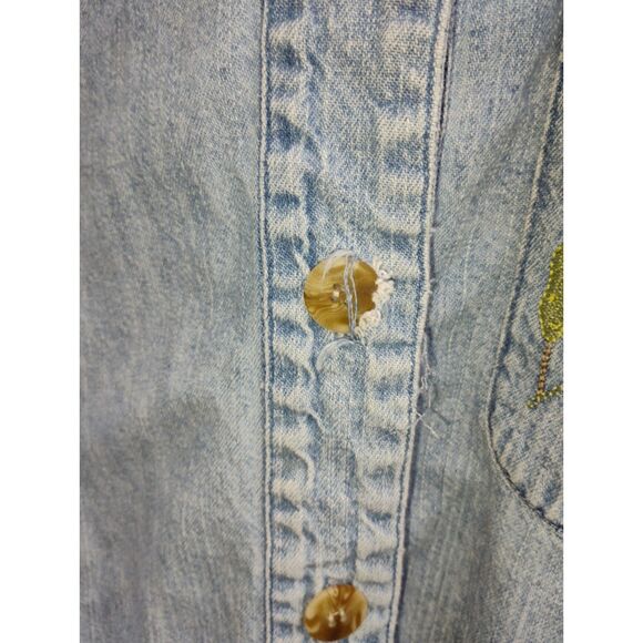 Christopher & Banks (M) Button Up Denim School Bus Embroidered Jean Jacket Shirt - Picture 5 of 11